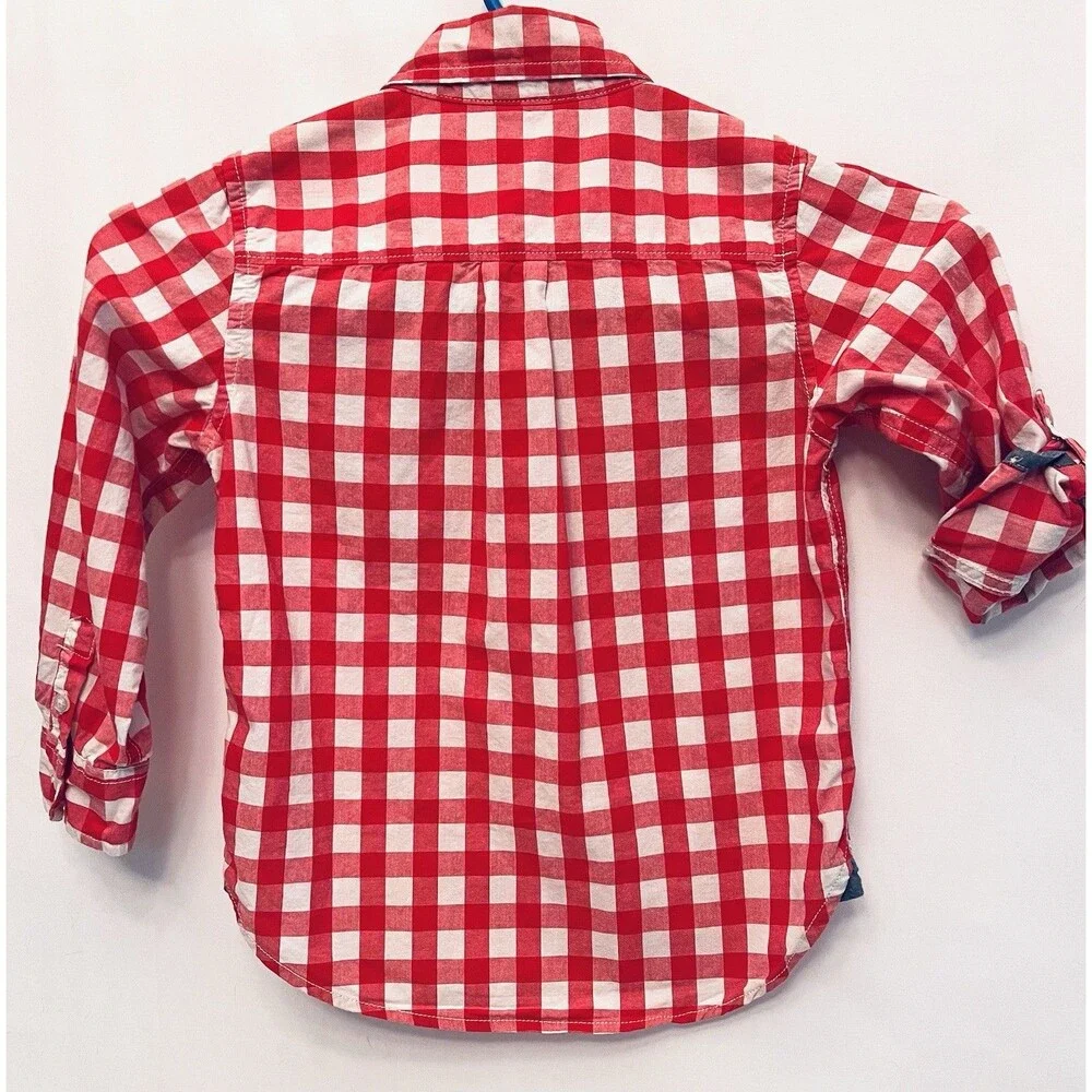 Gap Toddler Boys 4T Red White Gingham Button Down Shirt Roll Tab Sleeves Cotton